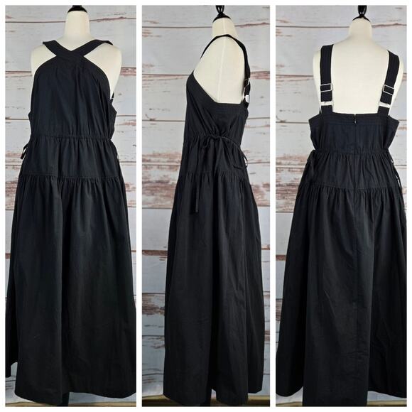 NWT Madewell Halter Tiered Poplin Midi Dress Black Size 14 - Picture 1 of 12